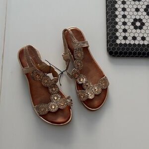 Elegant Tan Sandals with Gold Accents